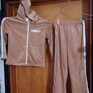 TOMMY Girls Size 14 Track Suit Tan Zip Hoodie & Elastic Waist Pants NEW